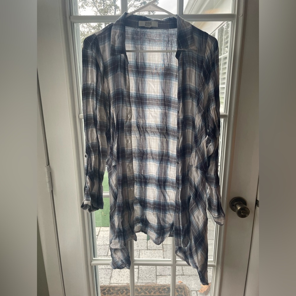Vintage America Blue and White Checkered Top